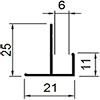 F профиль: PDP-100 (F-6) под панели: 6  х 25 х 11 х 21 х 3000 мм