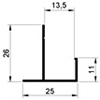 F профиль: PDP-100 (F-26) под панели 12 мм., 26 х 11 х 25 х 3000 мм.